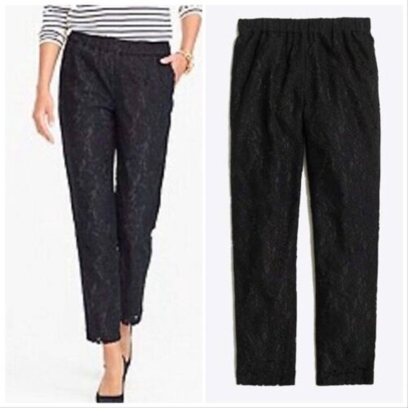 J. Crew Black Lace Elastic Waist Pants - Picture 1 of 6